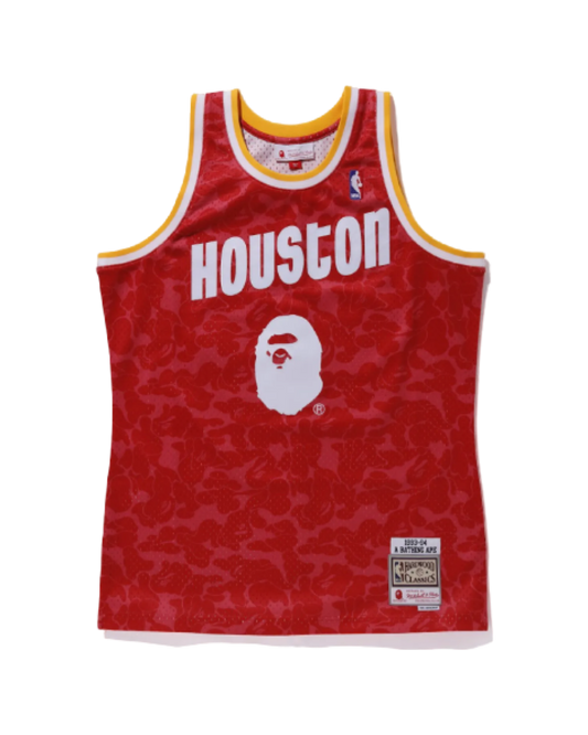 BAPE x Mitchell & Ness Rockets Camo Basketball Swingman Jersey Red