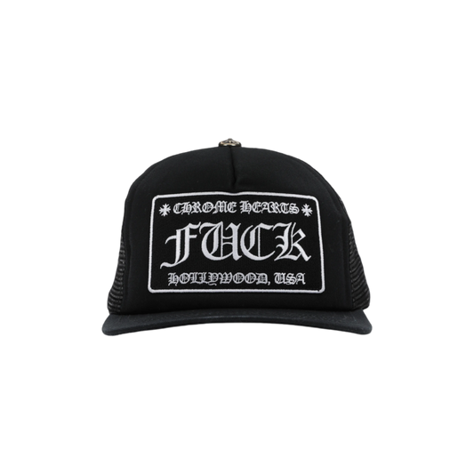 Chrome Hearts FUCK Hollywood Trucker Hat Black/Black