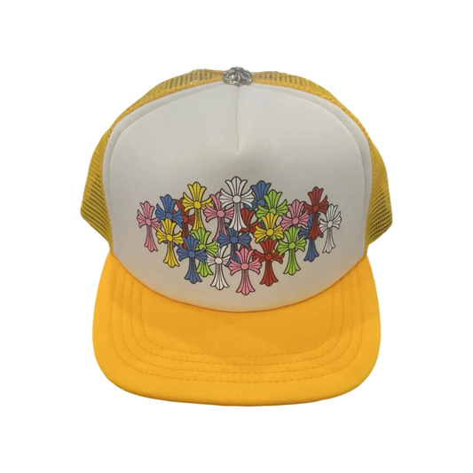 Chrome Hearts Multi Color Crosses Trucker Hat Yellow/White